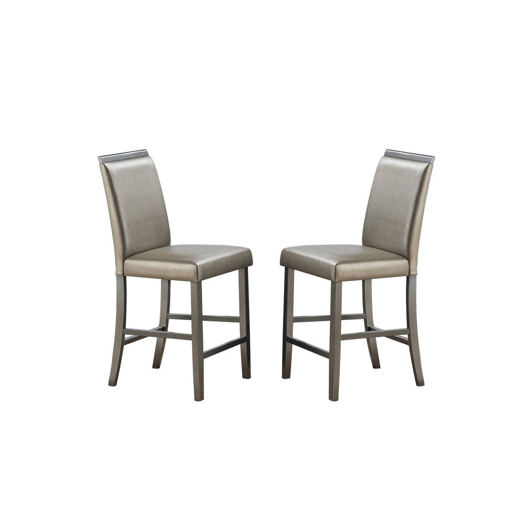 Silver Faux Leather and Wood Counter Height Chairs, Set of 2 R695839