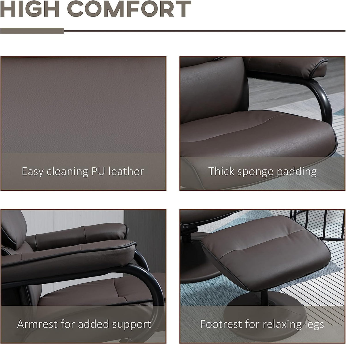 Brown PU Leather Swivel Recliner Chair with Ottoman M267102