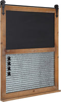 Rustic Brown Barn Door Wood Framed Multi-Use Organizer with Chalkboard and Magnetic Memo Area E468701
