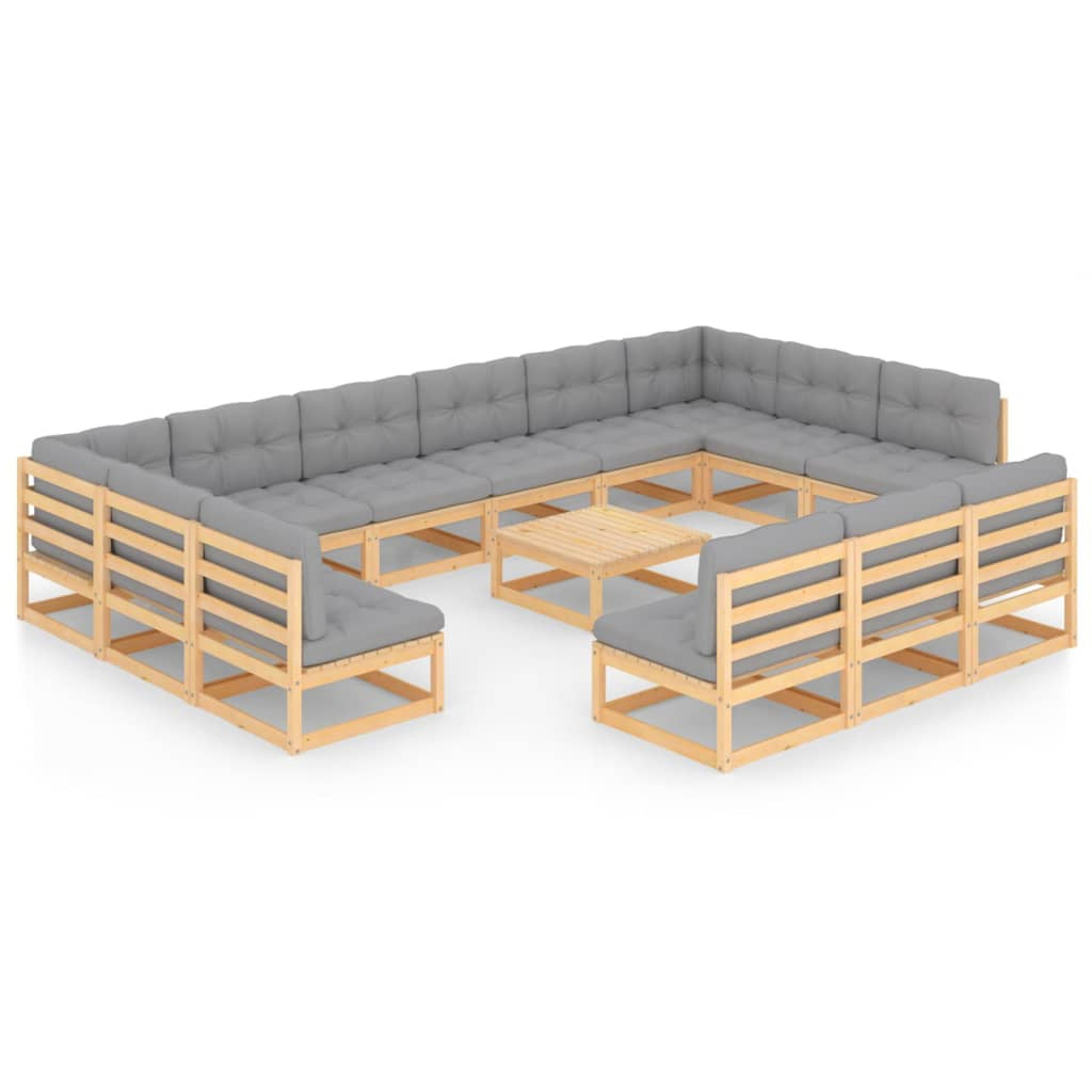 14 Piece Patio Lounge Set Outdoor Sofa Set with Gray Cushion Pinewood Sectional U44187