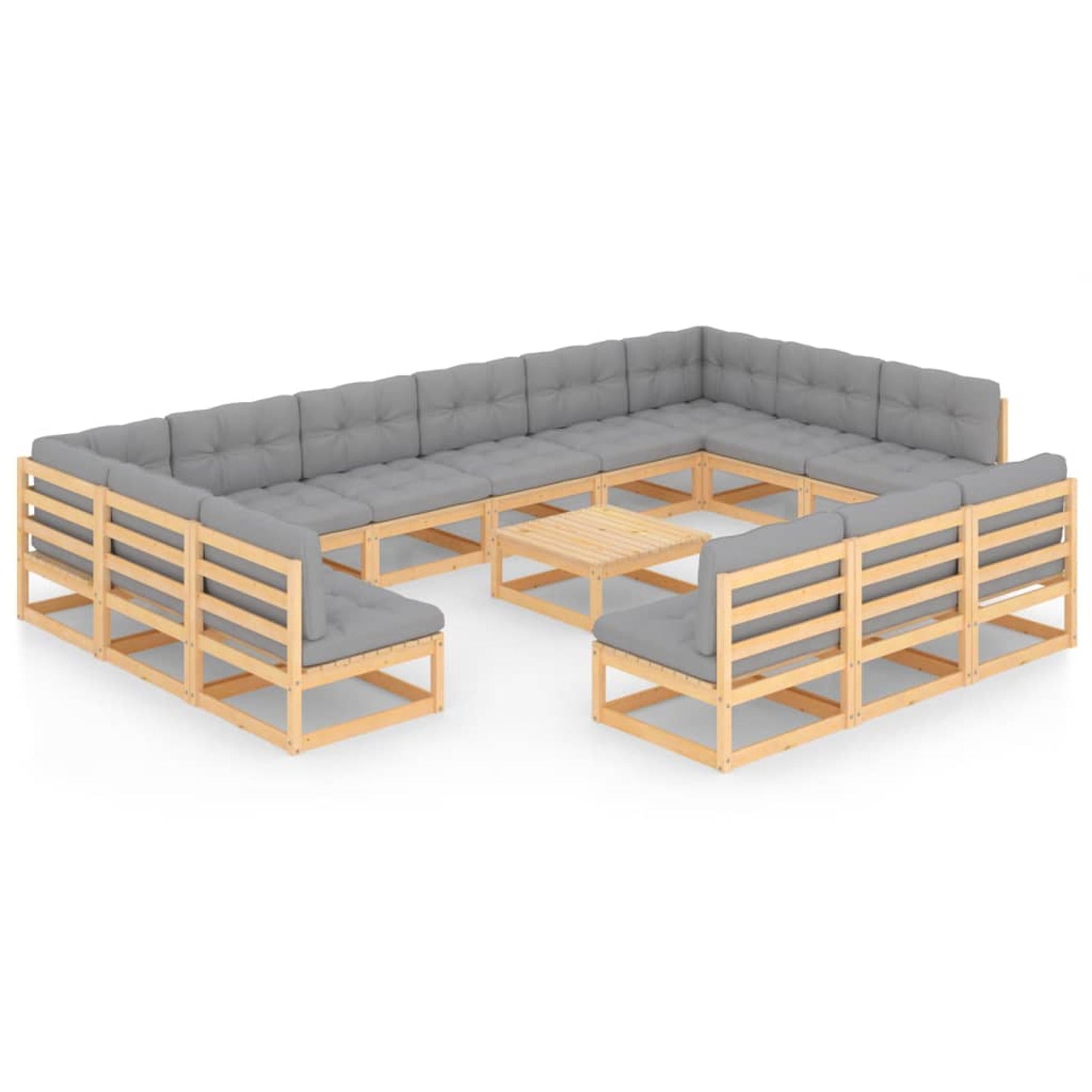 14 Piece Patio Lounge Set Outdoor Sofa Set with Gray Cushion Pinewood Sectional U44187