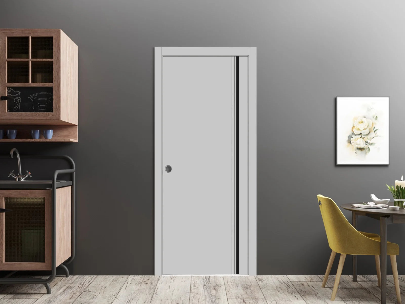 Sliding French Pocket Door 32 x 84 inches with Frosted Glass Solid Wood Interior Door P943352