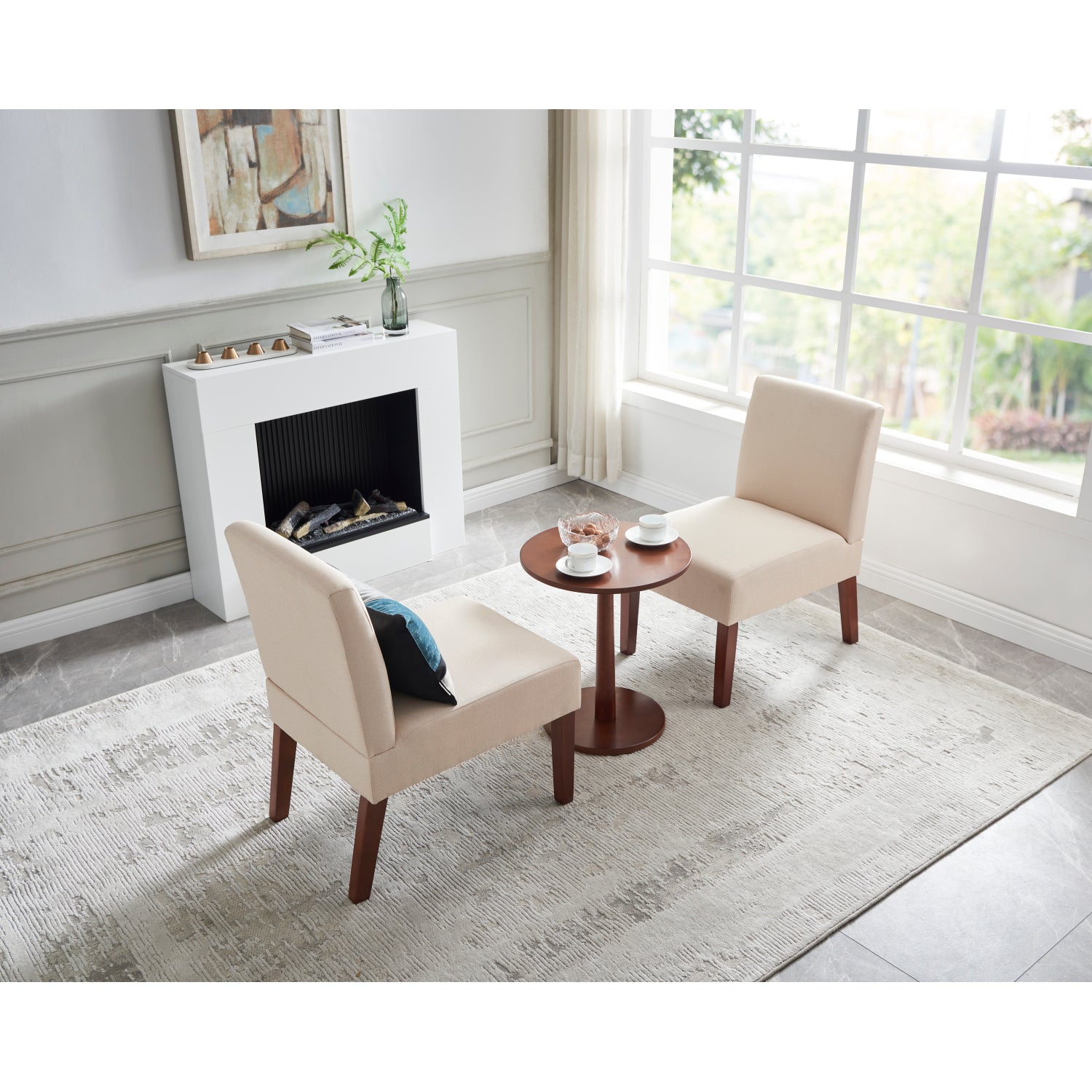 Fabric Accent Chair Set of 2 with Round Wood Table J425619