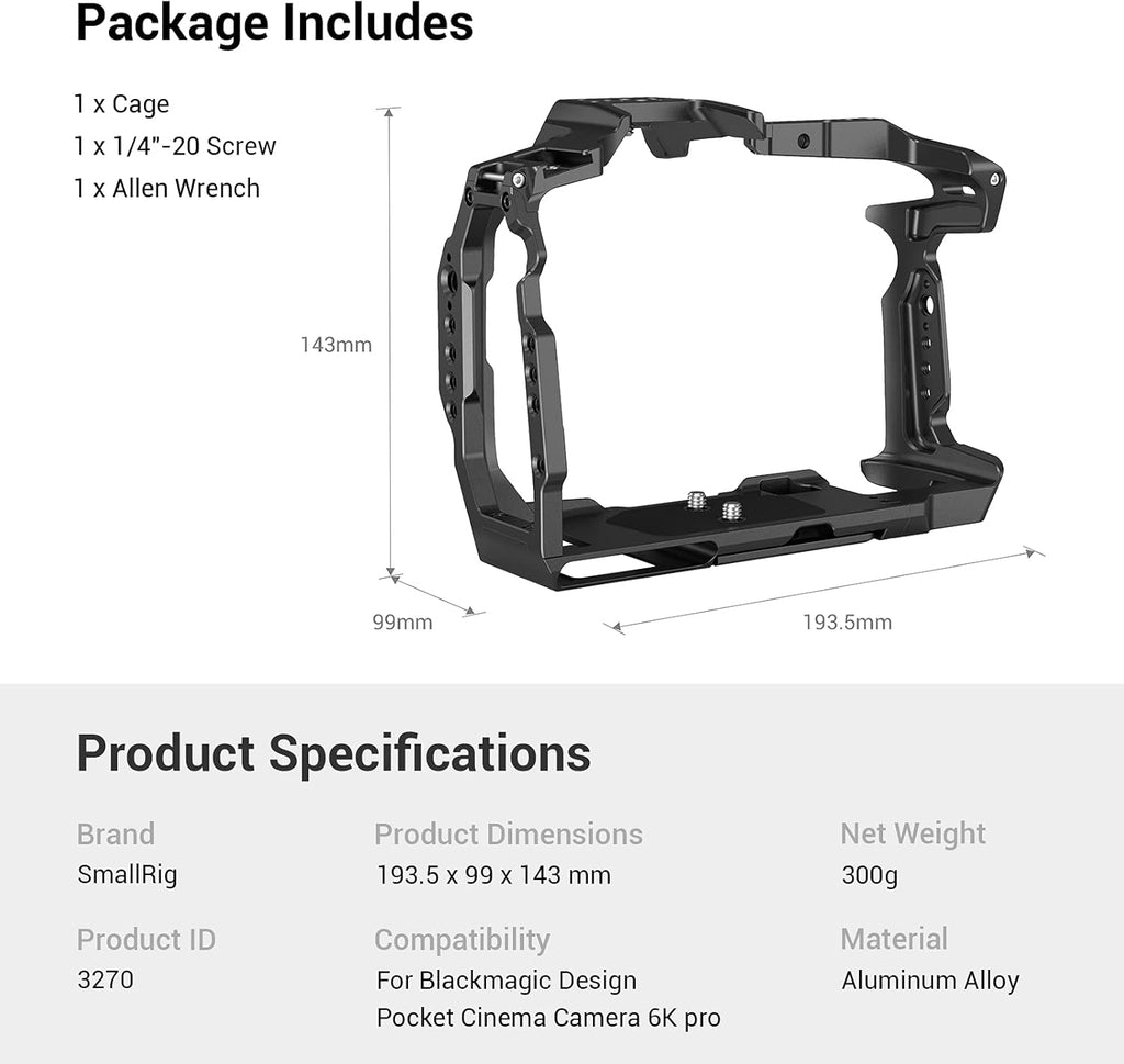 Full Cage for Blackmagic Pocket Cinema Camera 6K Pro with NATO Rail and Cold Shoe Mount E25001