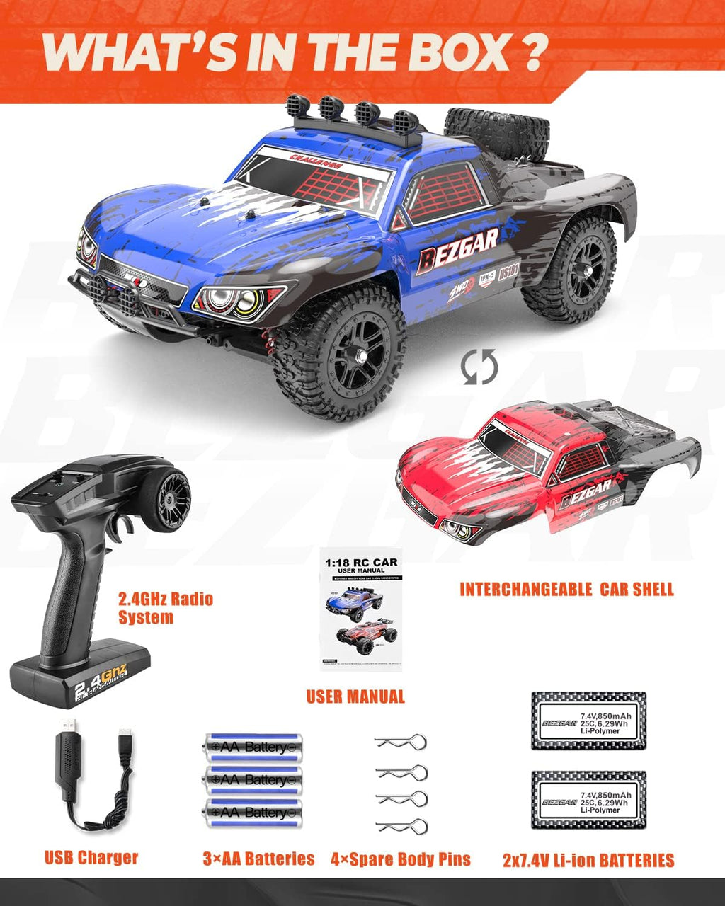Remote Control Truck 4WD Electric Toy Off Road RC Monster Vehicle Car Crawler with 2 Rechargeable Batteries Y705