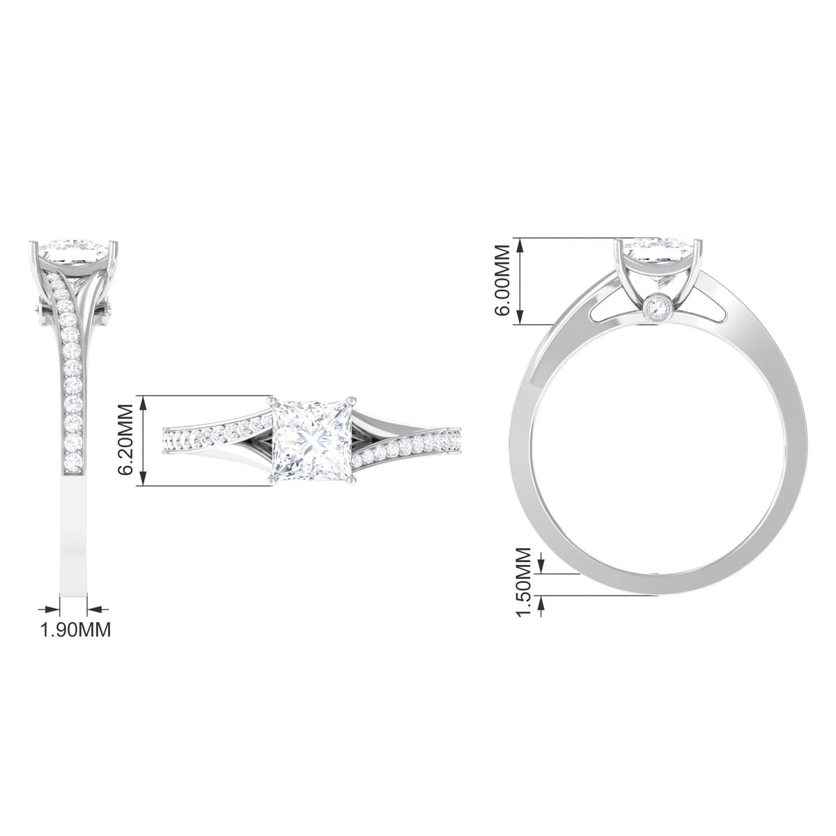 Princess Cut Moissanite Solitaire Engagement Ring (1.25 CT) 925 Sterling Silver N93070