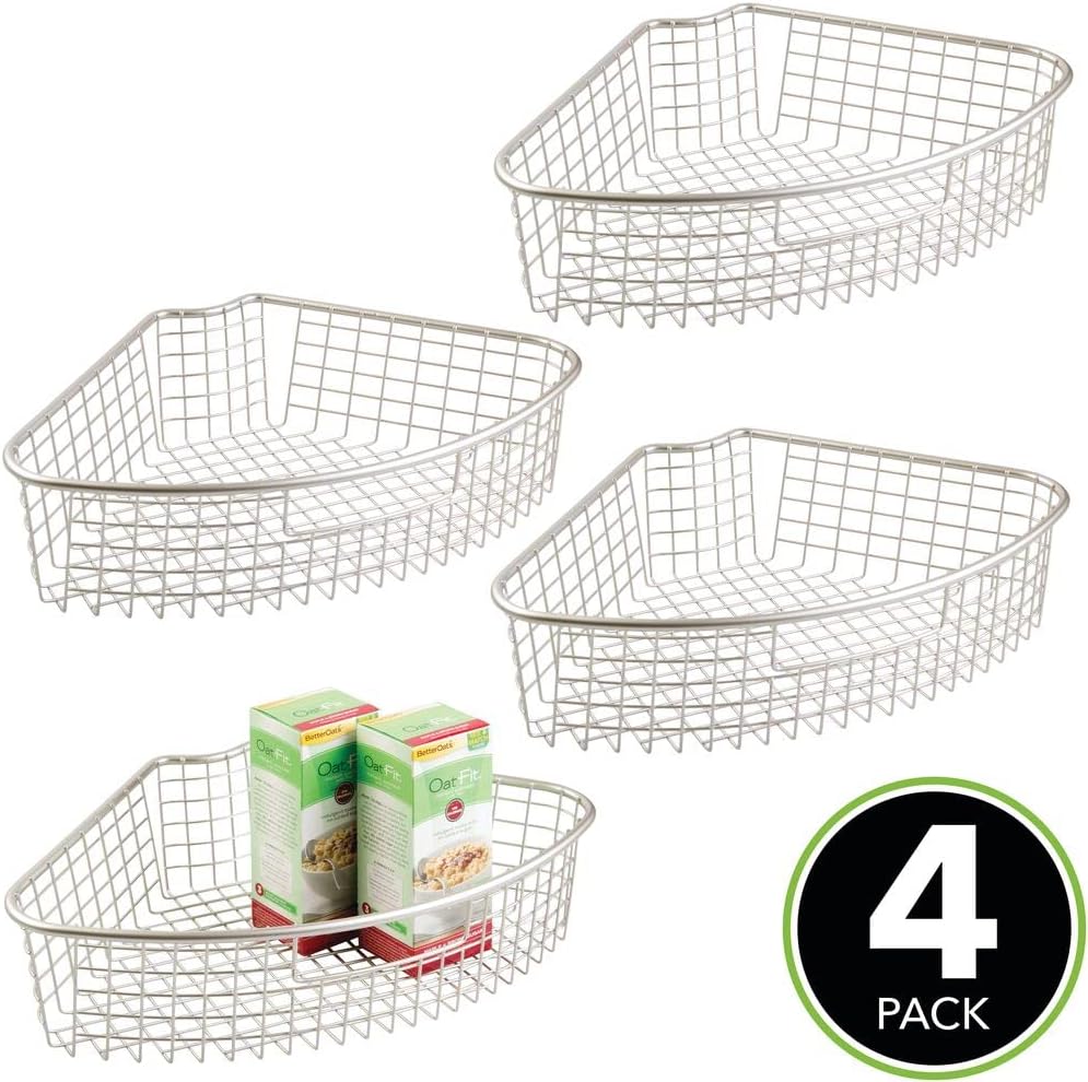 Satin Metal Kitchen Cabinet Lazy Susan Organizer Basket, 4 Pack D862