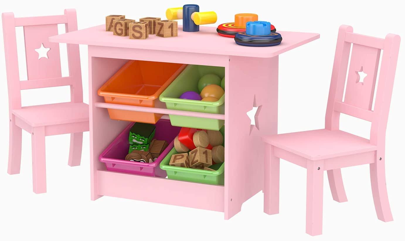 Kids Table and Chair Set with 4 Storage Boxes, 2 Chairs O566