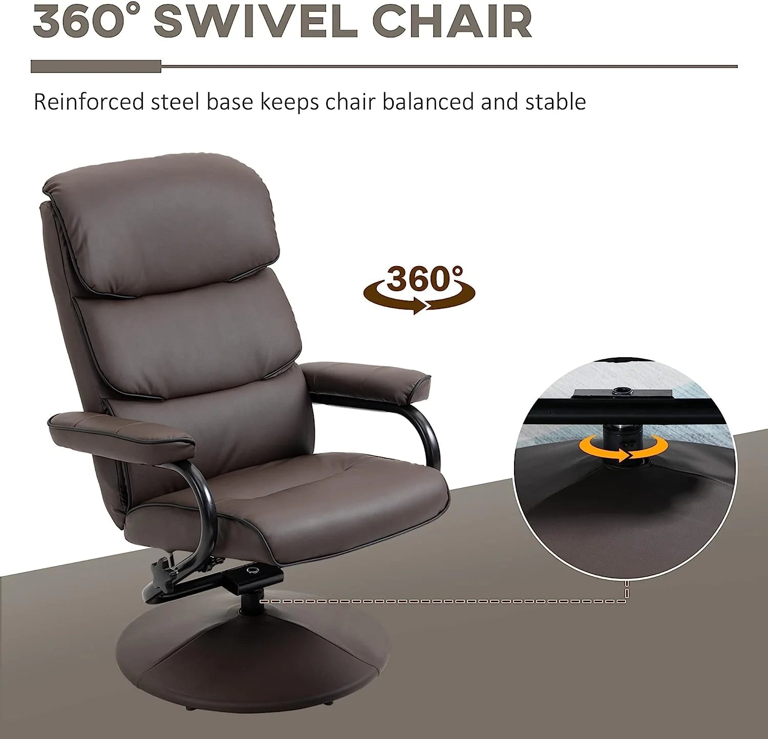 Brown PU Leather Swivel Recliner Chair with Ottoman M267102