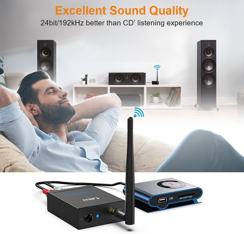 Wireless Transmitter Receiver Audio, 2.4GHz Long Range Audio Transmitter and Receiver Low Delay, RCA Out/in 320ft X311257