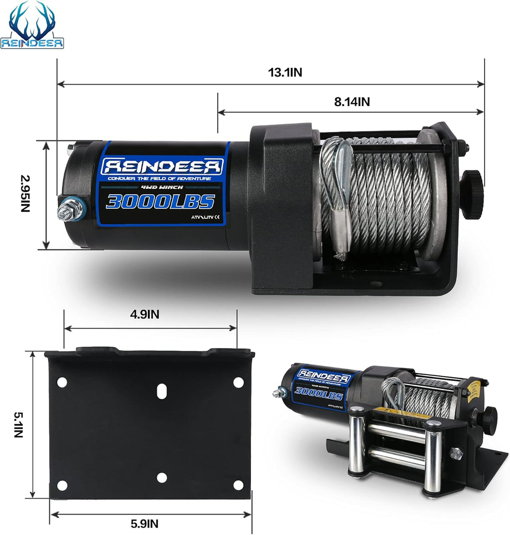 12V 3000 lb Electric Winch Kit with Steel Cable Wire Rope Waterproof IP67 Wireless Remotes C387436
