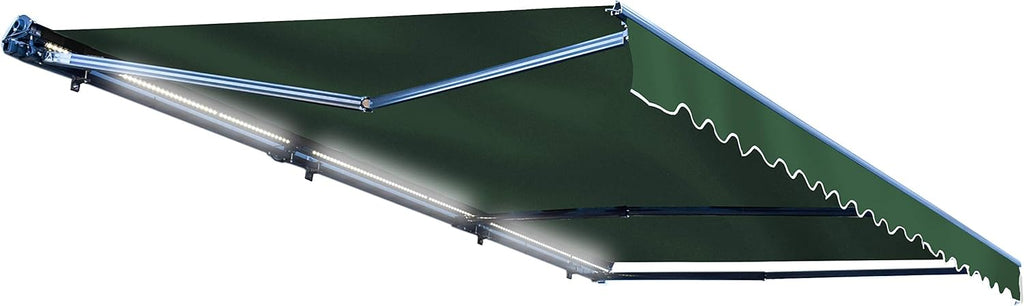 Retractable 16x10 Feet Motorized LED Patio Awning, 100% Polyester Canopy, Green W10586