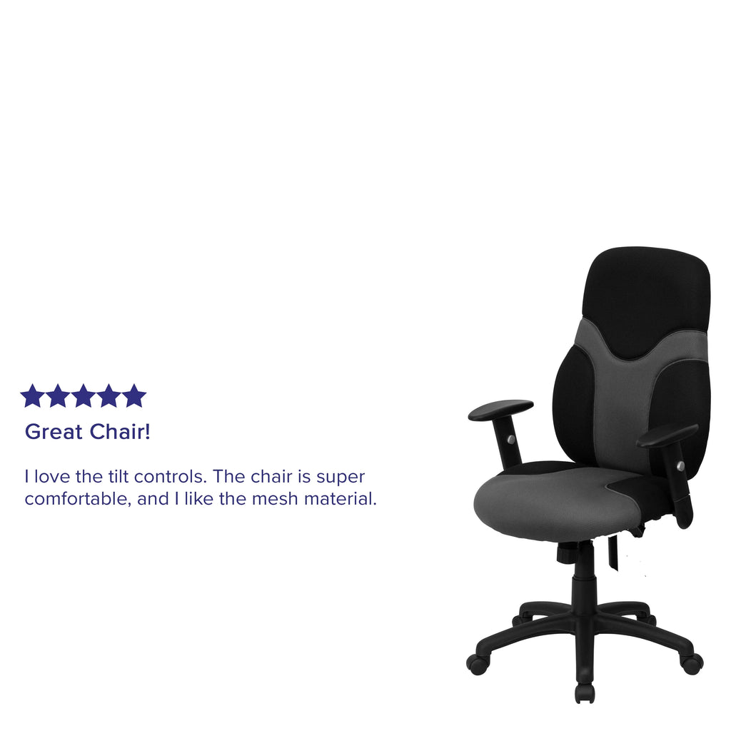 Black and Gray Mesh Swivel Task Office Chair with Adjustable Arms M231341
