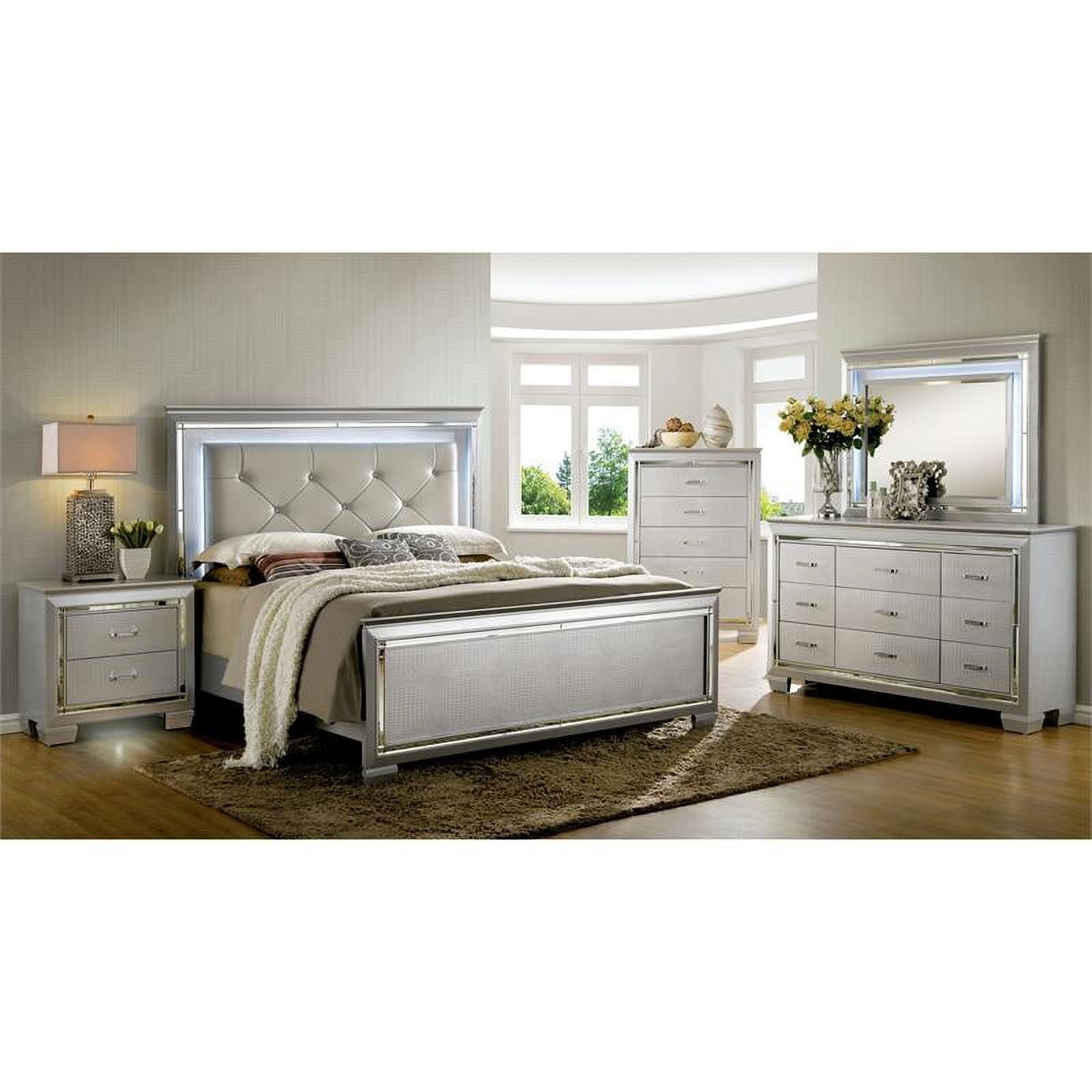 King Faux Leather LED Panel Bed P332