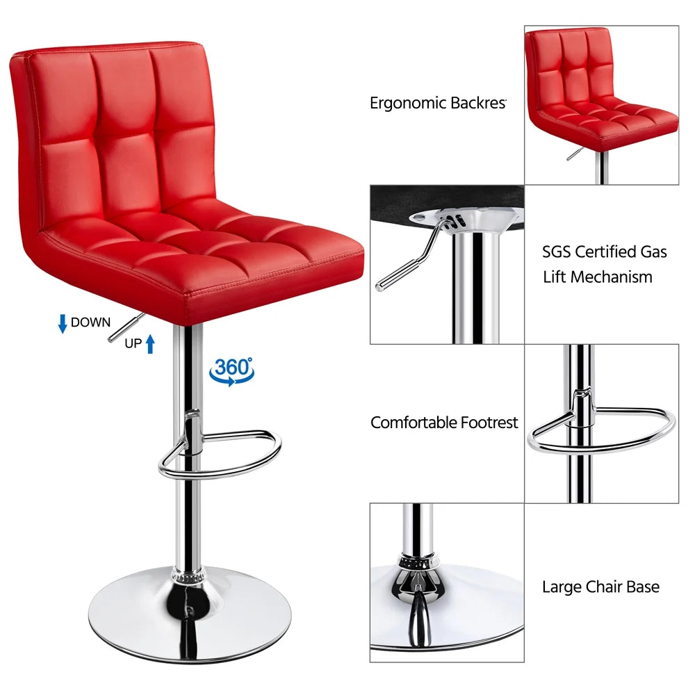 Red Faux Leather Adjustable Swivel Counter Bar Stools, Set of Two H297869