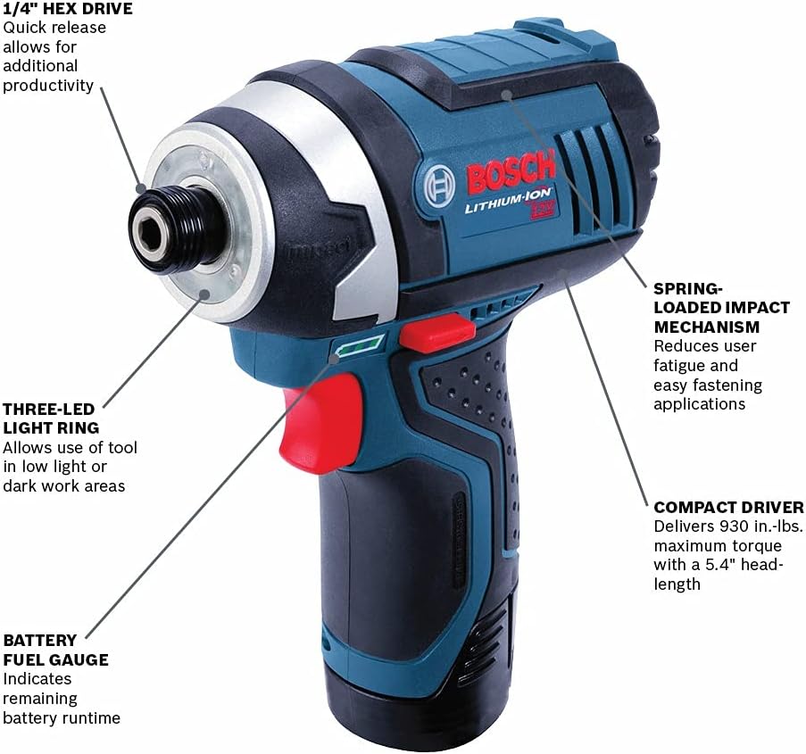 12V Max 1/4-Inch Hex Impact Driver Kit with 2 Batteries, Charger and Case E91136