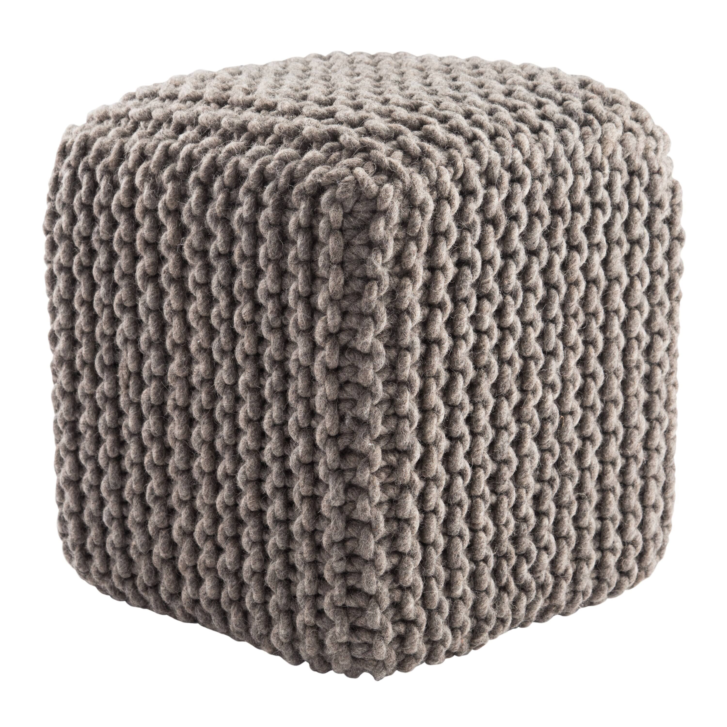 Light Grey Wool Pouf C994