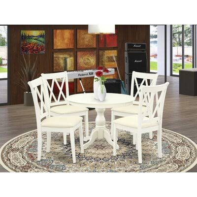 White 5 Piece Rubberwood Solid Wood Dining Set E767