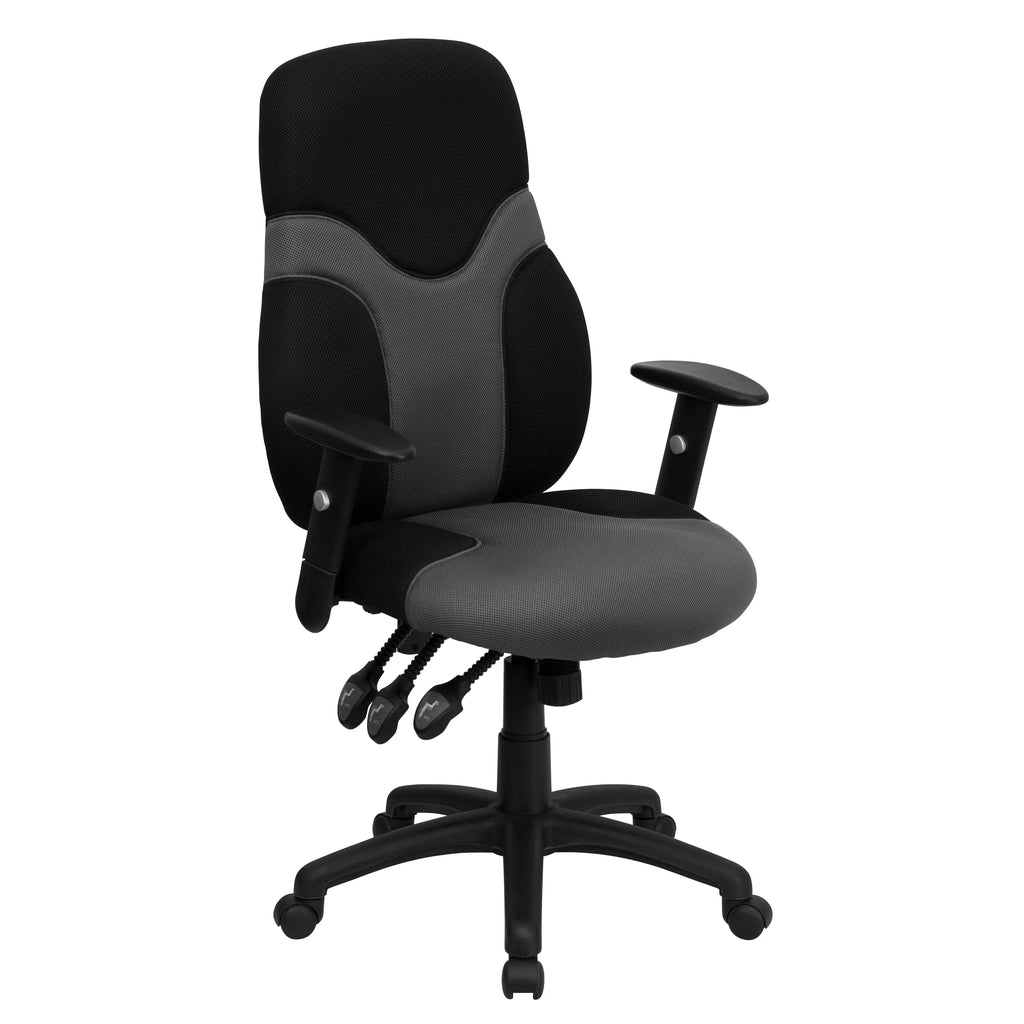 Black and Gray Mesh Swivel Task Office Chair with Adjustable Arms M231341