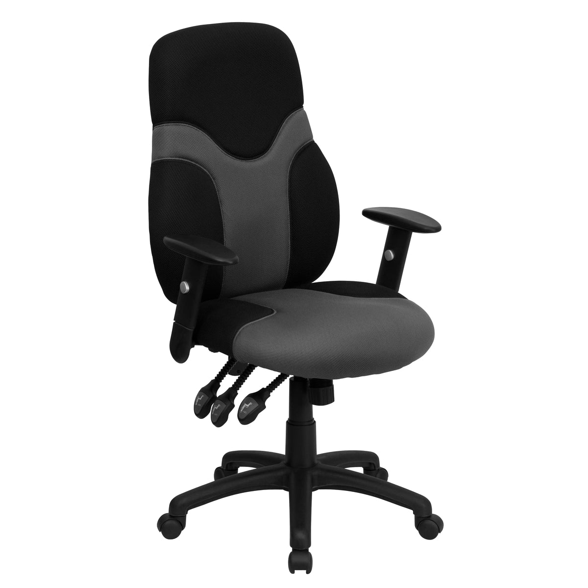 Black and Gray Mesh Swivel Task Office Chair with Adjustable Arms M231341