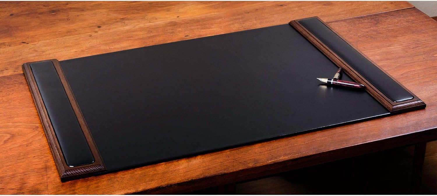 Walnut & Black Leather Desk Pad Q43245