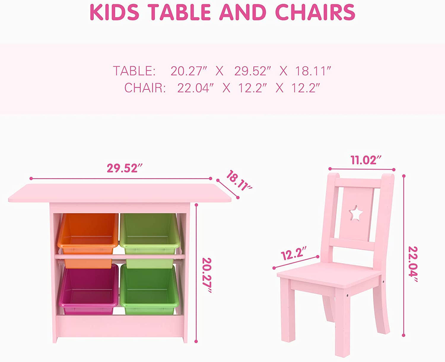Kids Table and Chair Set with 4 Storage Boxes, 2 Chairs O566