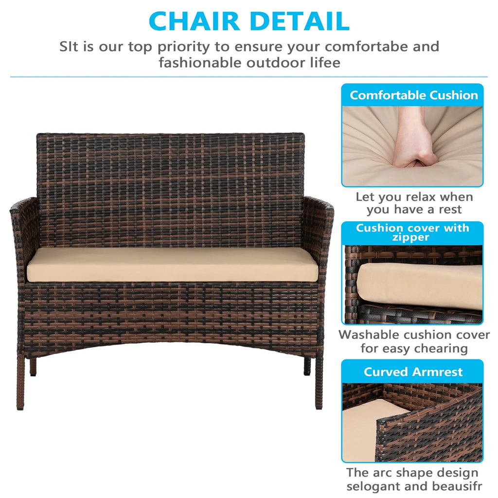 4-Piece Rattan Conversation Set with Sofa V320