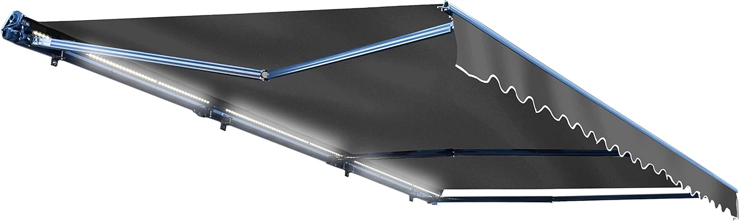 Retractable 16x10 Feet Motorized LED Patio Awning, 100% Polyester Canopy, Green W10586