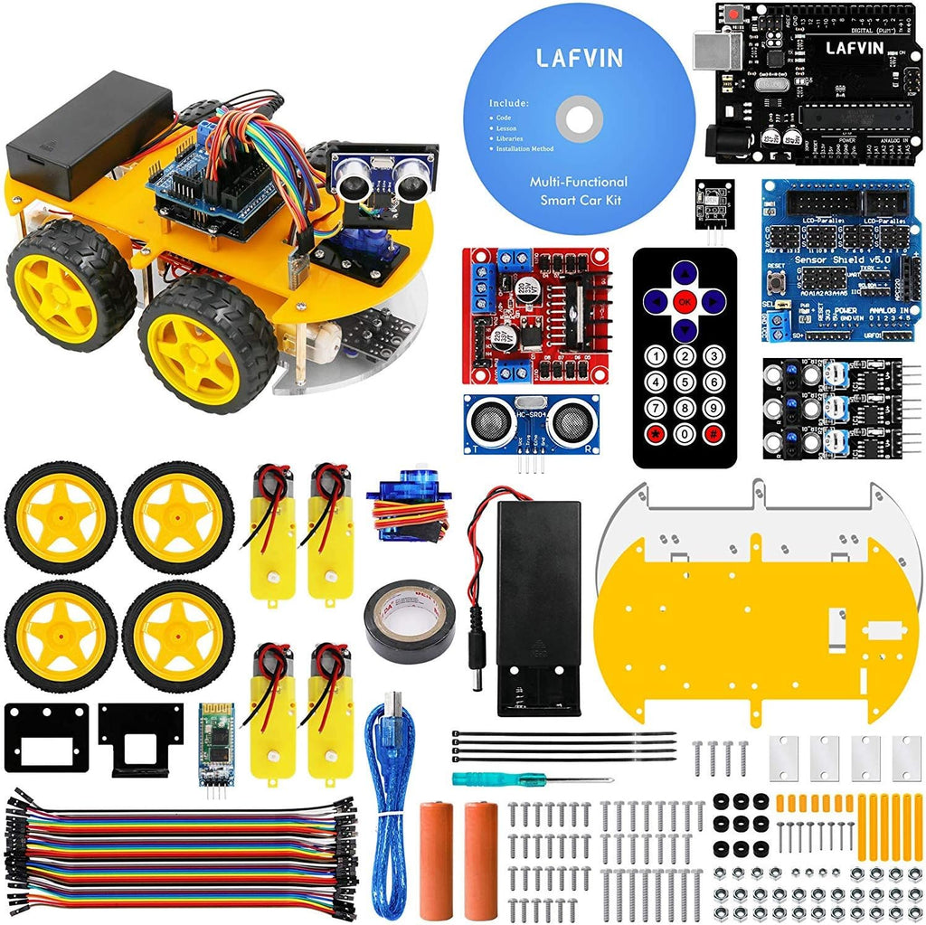 Smart Robot Car Kit with Ultrasonic Sensor, Bluetooth Module, R3 Board, Pack of 2 W7503