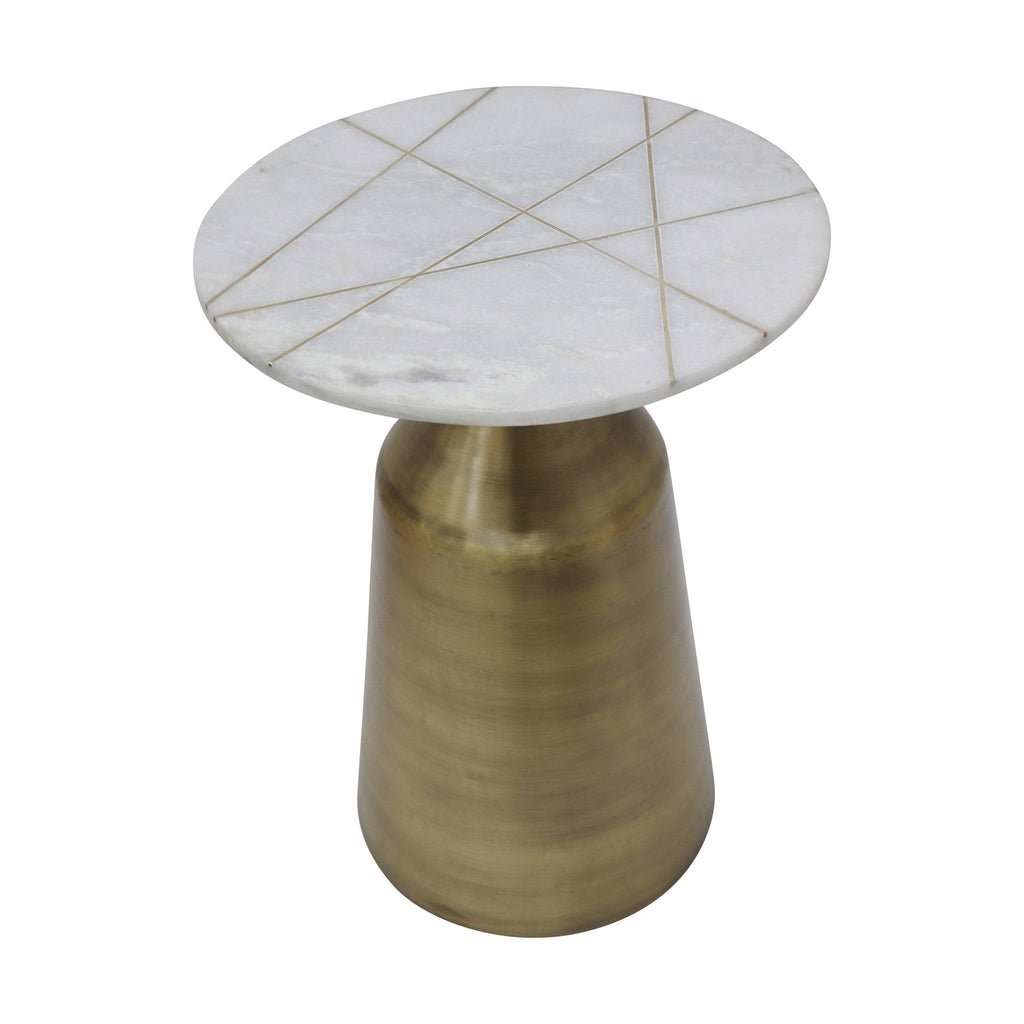 White Marble Round Side Table with Inlay W593335