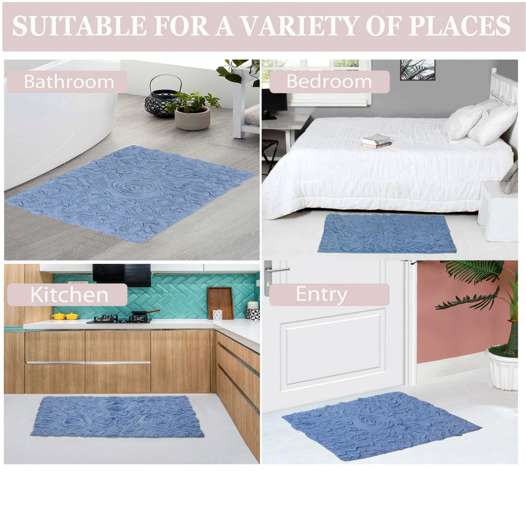 Sky Blue 30" Round Cotton Bathroom Rug H189484