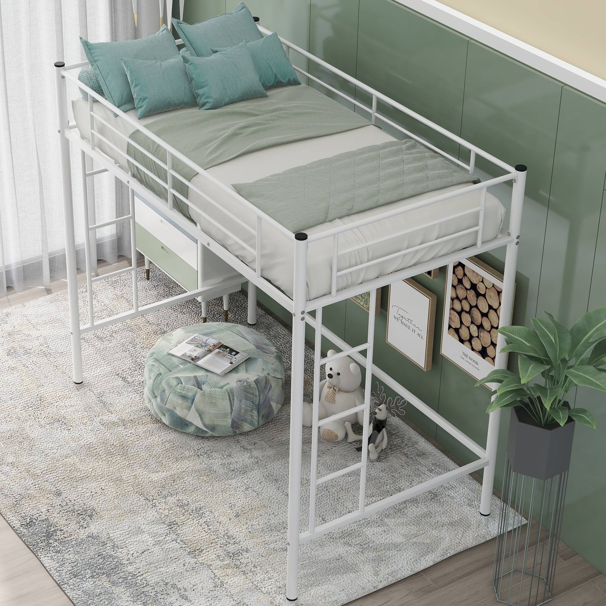 White Metal Twin Loft Bed E298562