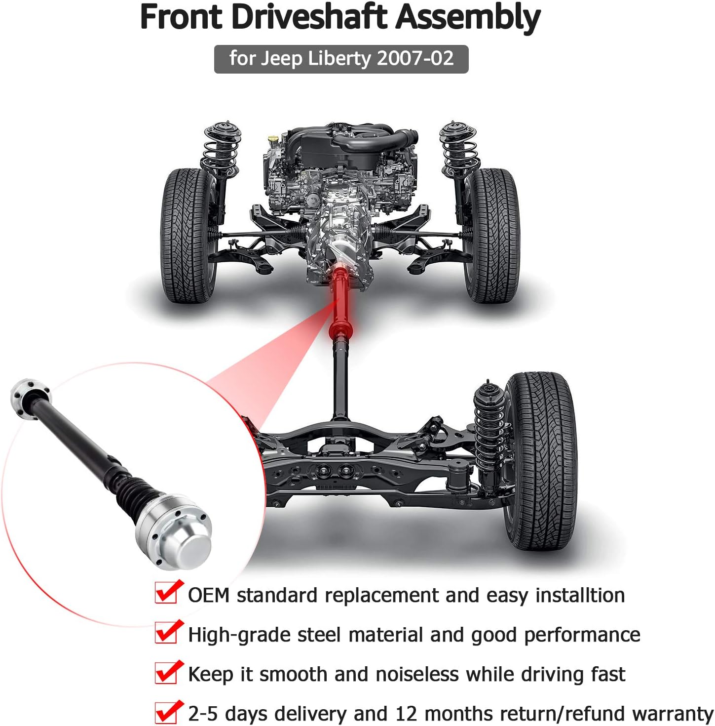 Front Drive Shaft Assembly Compatible with V6 3.7L 2002-2007 Jeep Liberty 4x4 D3421