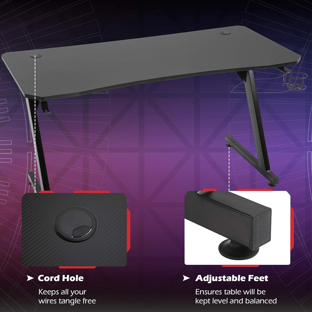 Black Gaming Desk with Cup Holder, Headphone Hook, Cable Management C8220