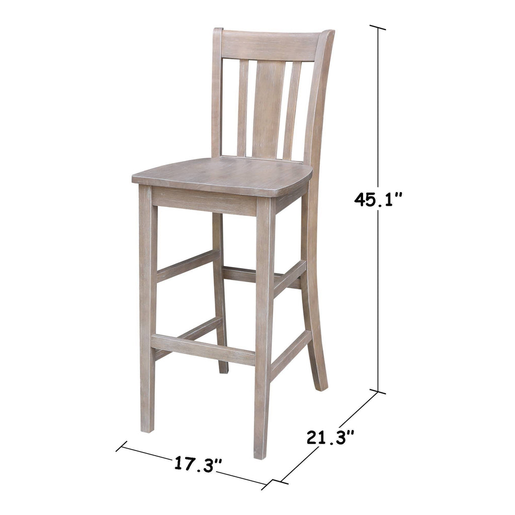 Washed Gray Taupe Round Pedestal Bar Height Table with 2 Bar Height Stools B567