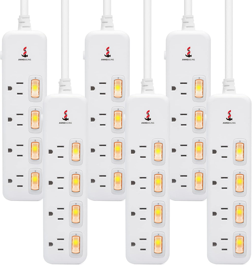 6 ft White Power Strip Surge Protector, 4 Outlets, Pack of 2 L446715