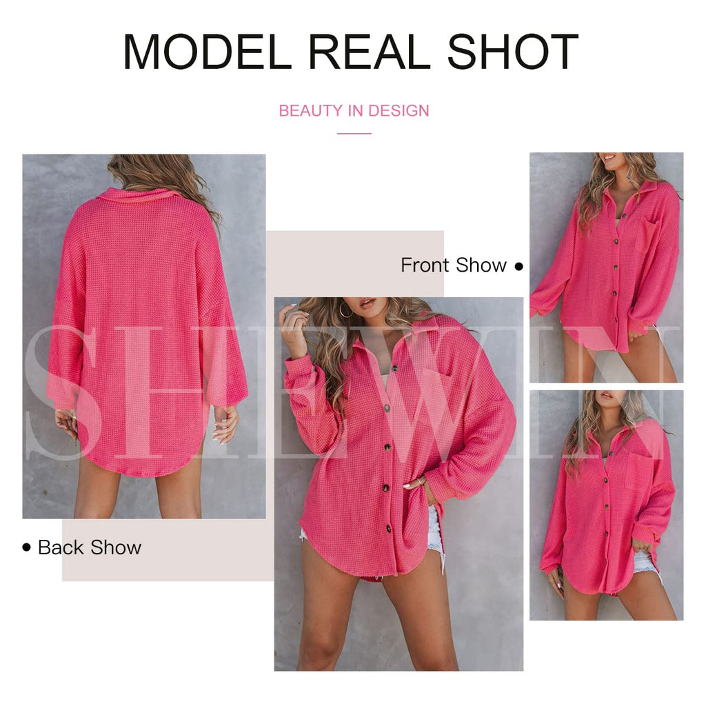 Pink Oversized Waffle Knit Shacket U35987