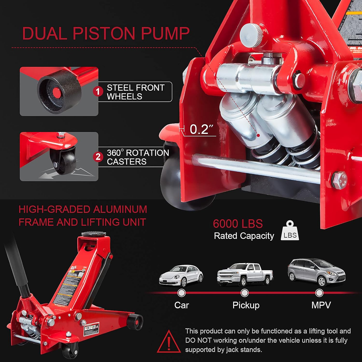 3 Ton Hydraulic Steel Floor Jack with Dual Piston Quick Lift Pump X31057