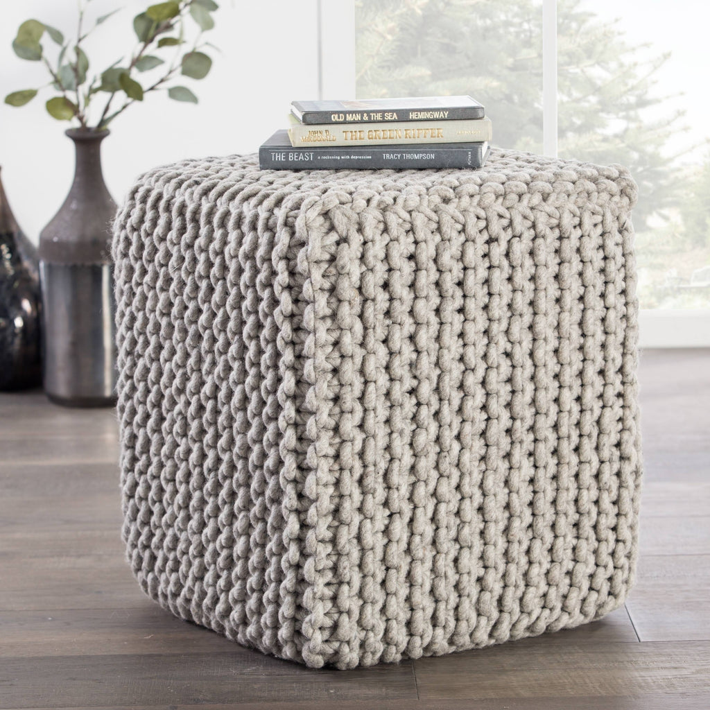 Light Grey Wool Pouf C994