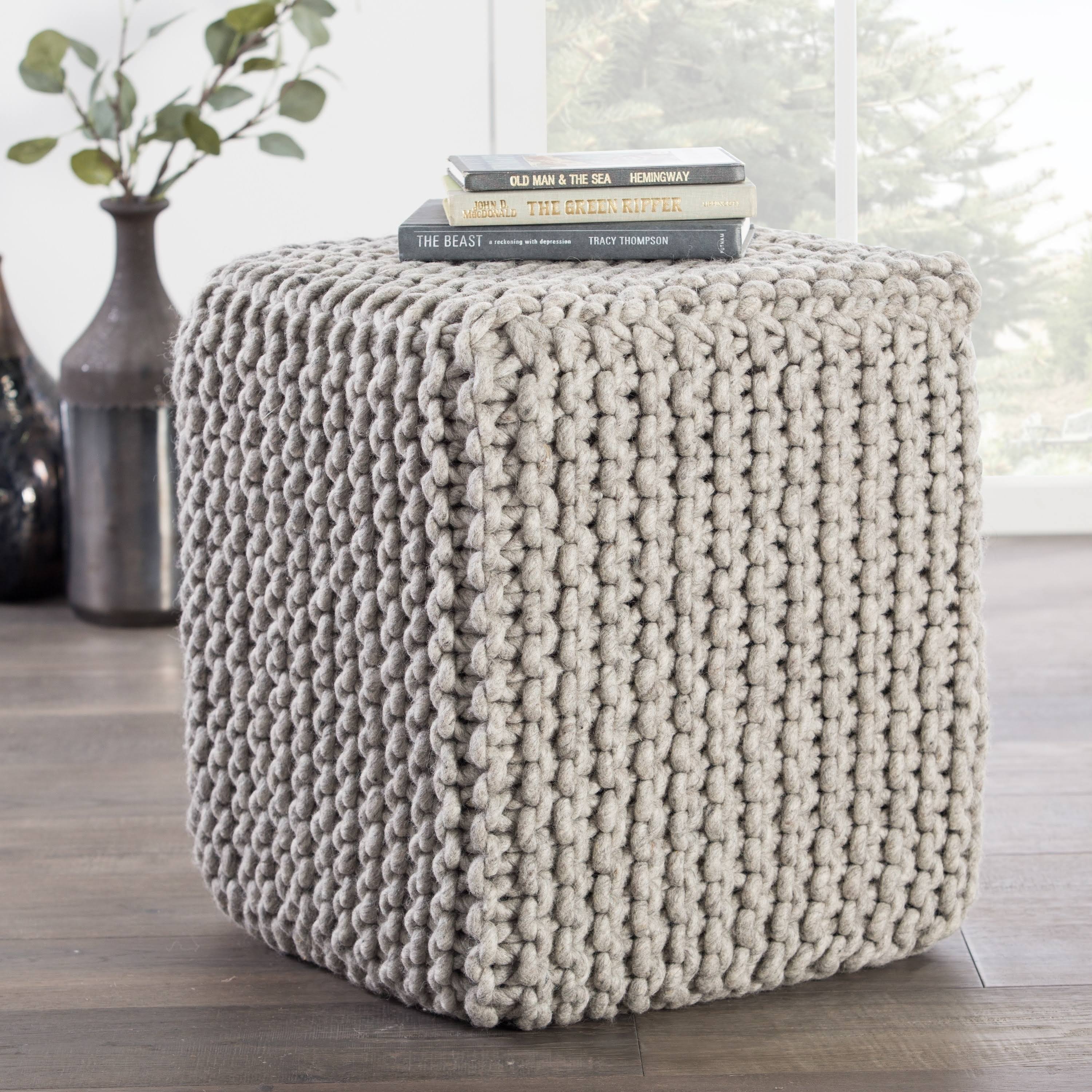 Light Grey Wool Pouf C994