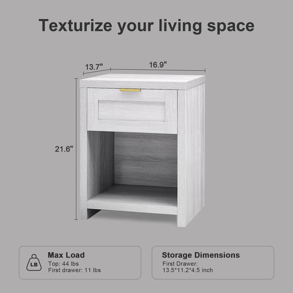 Pale Oak Nightstand with Drawer and Storage Shelf P42250