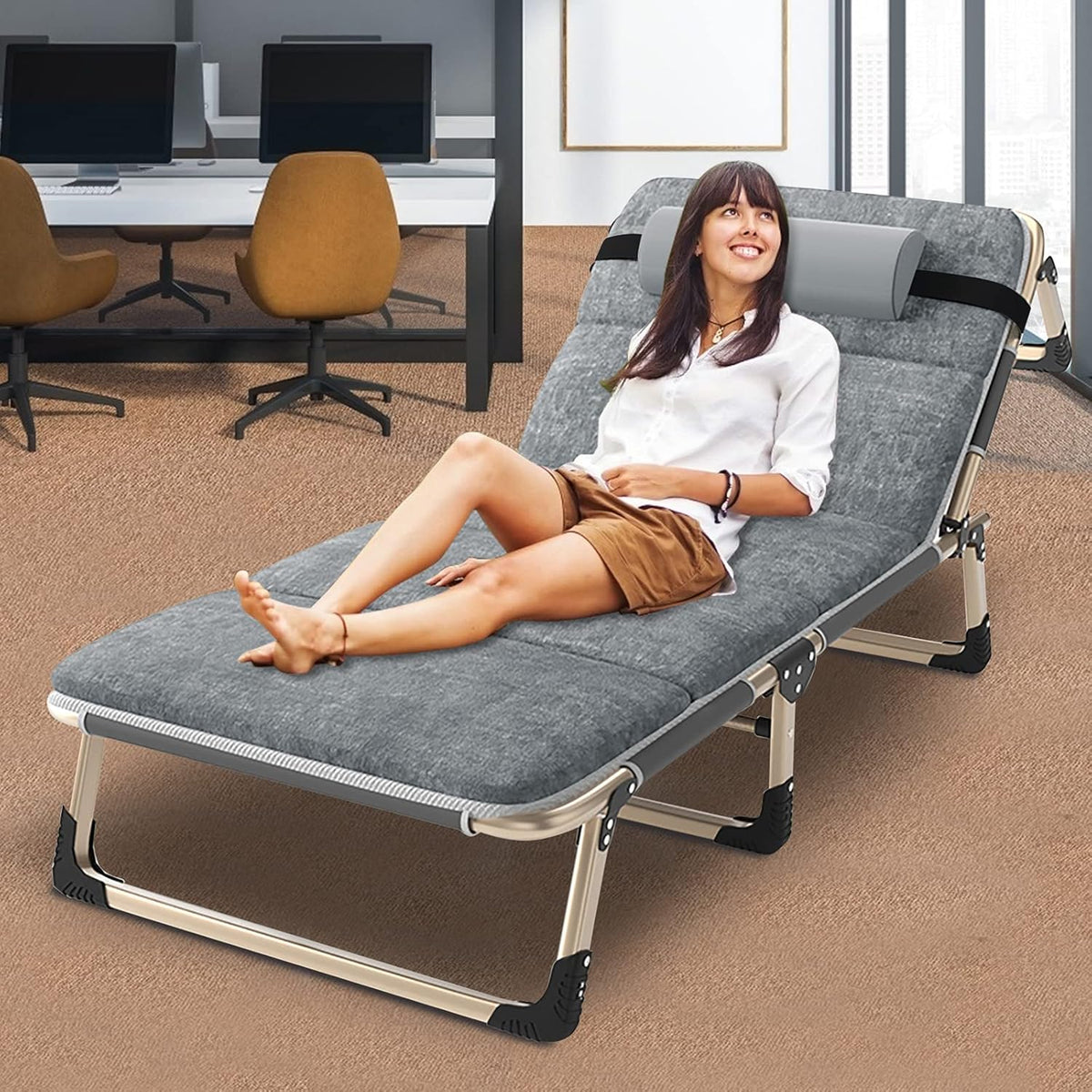 Adjustable 4-Position Folding Reclining Lounge Chair with Mattress D49509