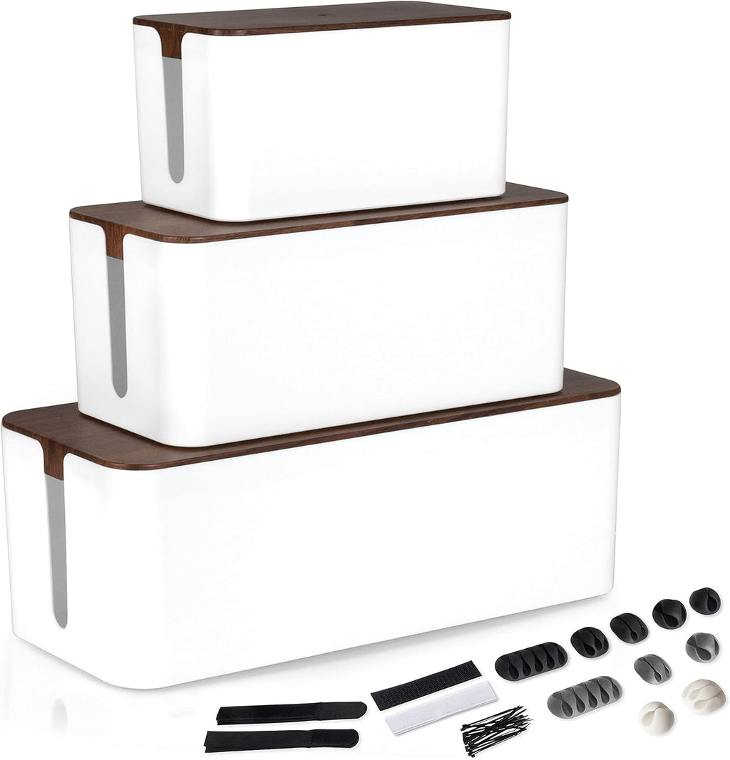 White Cord Organizer with Dark Wood Top, 3 Pack M1472