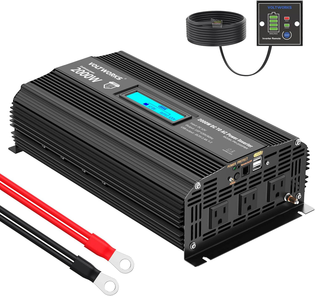 1100 watt DC 12V to AC 120V Modified Sine Wave Inverter with LCD Display Remote Control 2AC Outlets Dual 2.4A USB Ports X956515