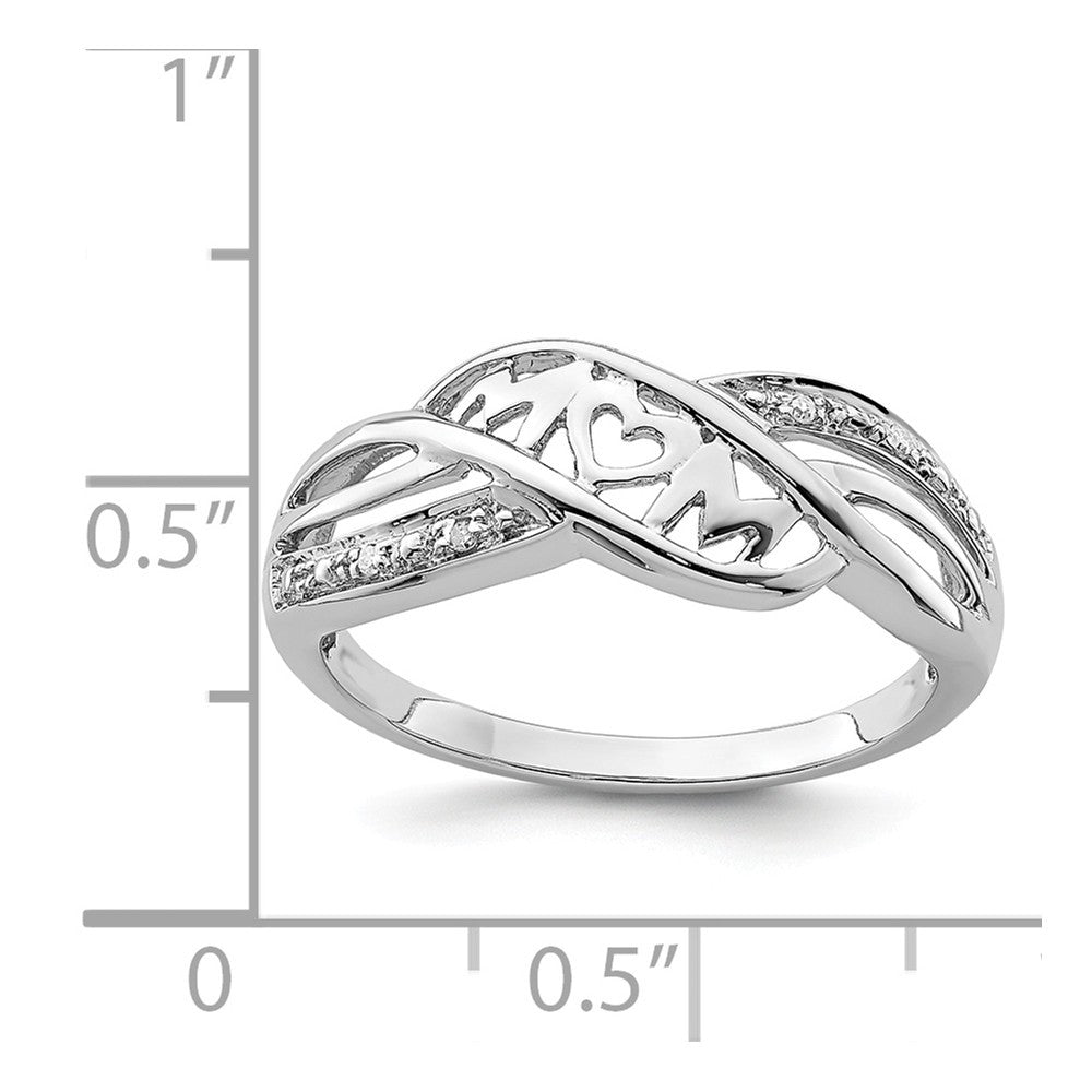 925 Sterling Silver Rhodium Plated Diamond Heart Mom Ring Size 6 2mm Wide Y553