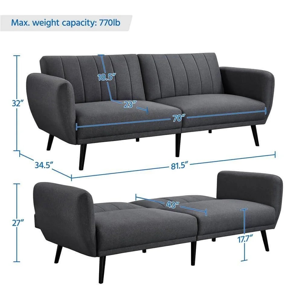 Dark Grey Linen Upholstered Sofa Bed with Wooden Legs M368