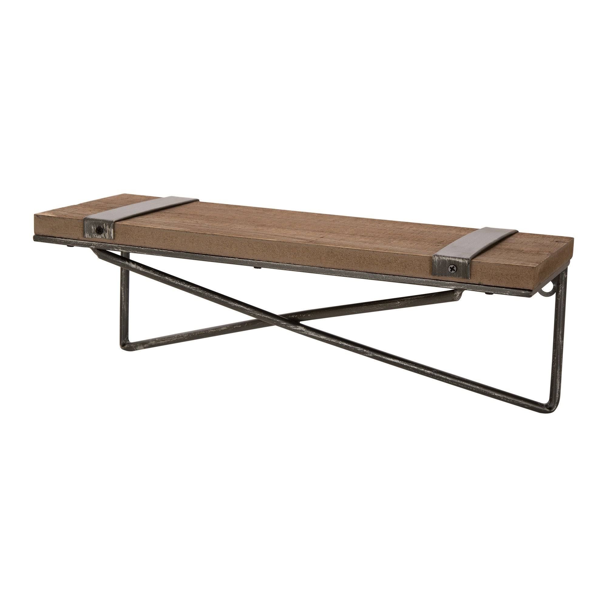 Farmhouse Rustic Metal Wooden Wall Shelf Set of Two E2866