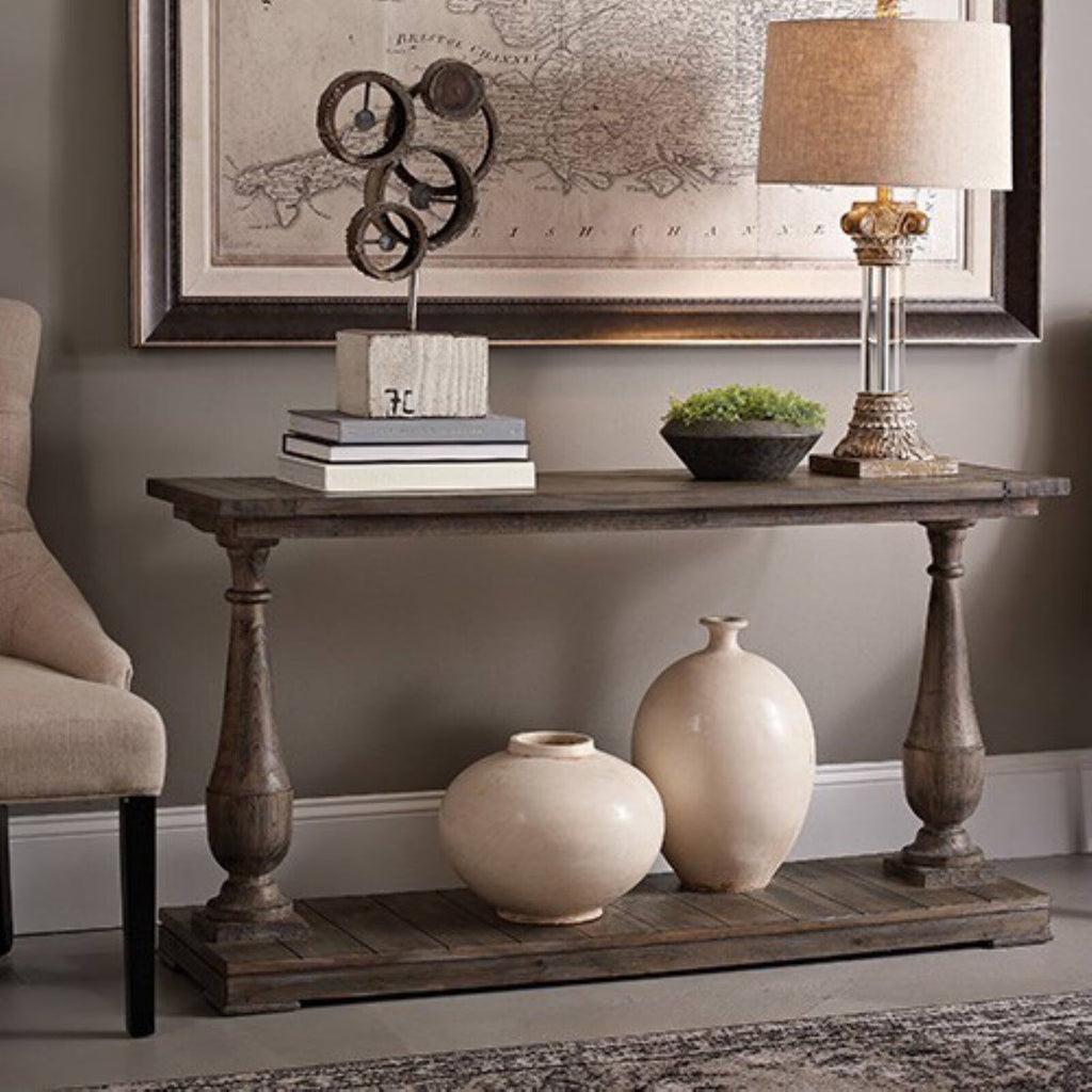 Smoked Barnwood Brown Wood Console Table Z21444