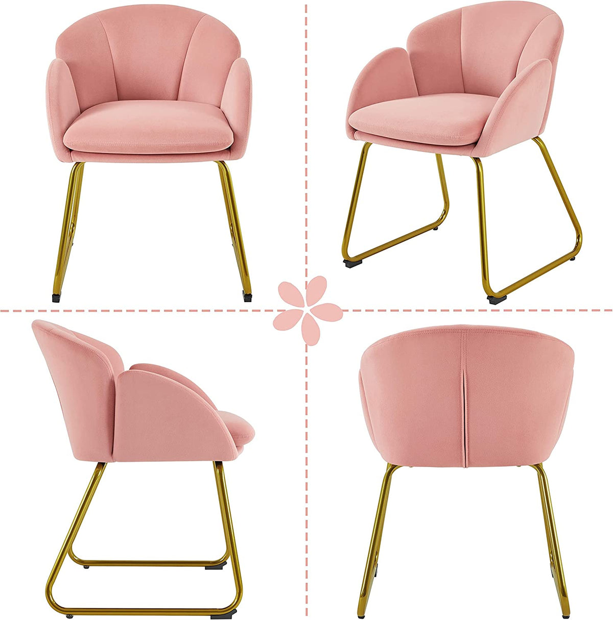 Flower Velvet Barrel Accent Chair with Golden Metal Legs, 2 Pieces K91061