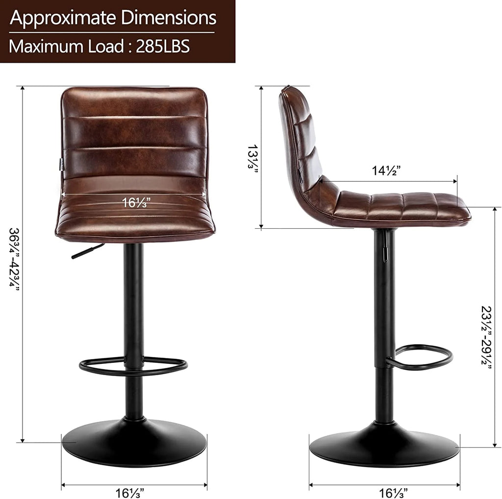 Brown Leather Swivel Adjustable Bar Stool with Back D5429